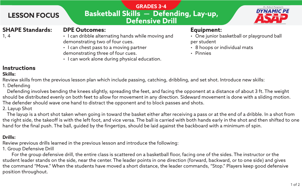 Basketball Skills — Defending, Lay-Up, Defensive Drill