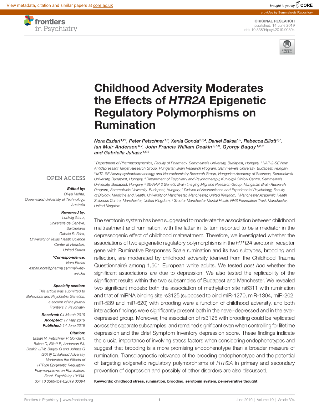 Childhood Adversity Moderates the Effects of HTR2A Epigenetic Regulatory Polymorphisms on Rumination