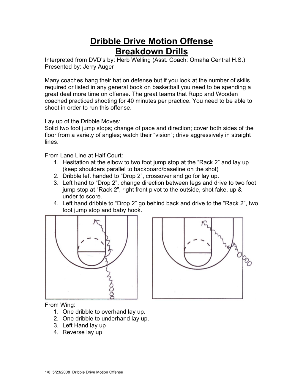 Dribble Drive Motion Offense Breakdown Drills Interpreted from DVD’S By: Herb Welling (Asst