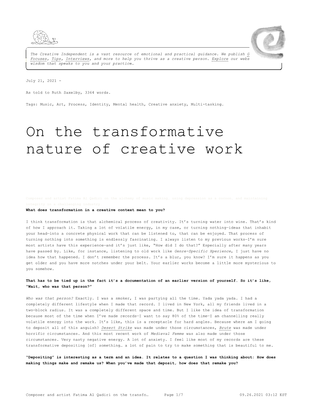 Composer and Artist Fatima Al Qadiri on the Transformative Nature of Creative Work