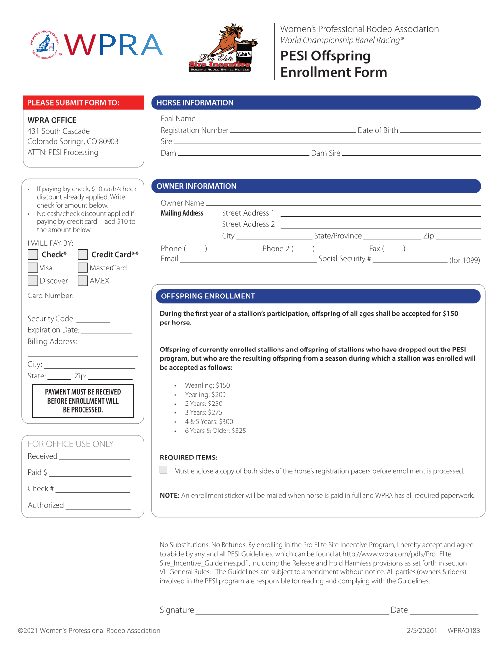 PESI Offspring Enrollment Form