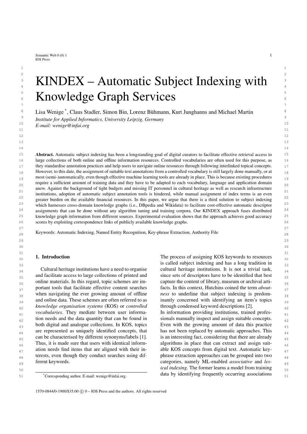 KINDEX – Automatic Subject Indexing with Knowledge Graph Services