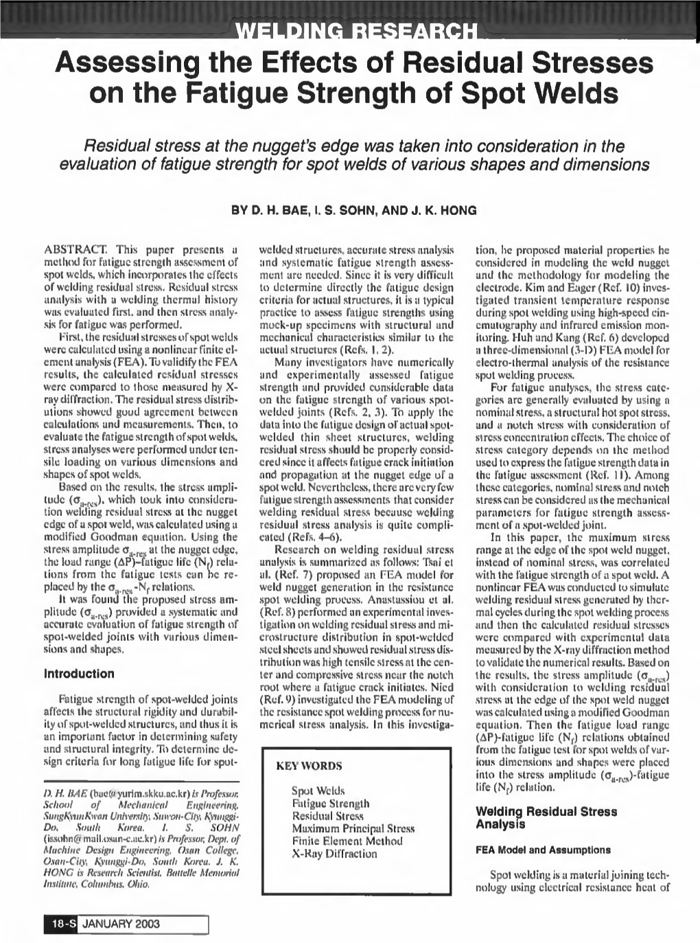 Assessing the Effects of Residual Stresses on the Fatigue Strength of Spot Welds