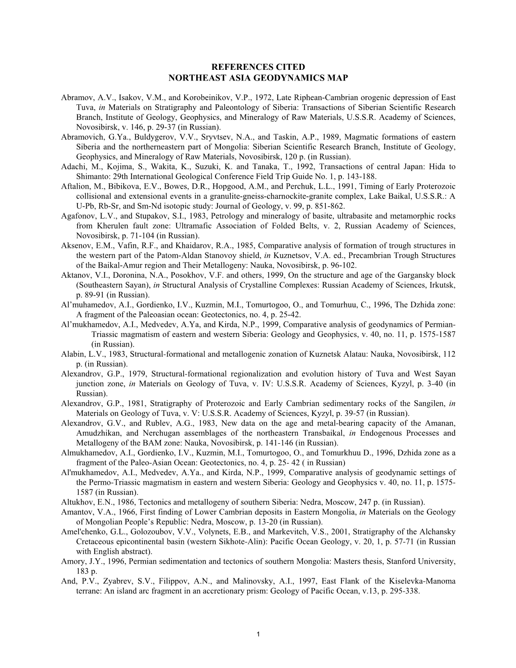 References Cited Northeast Asia Geodynamics Map