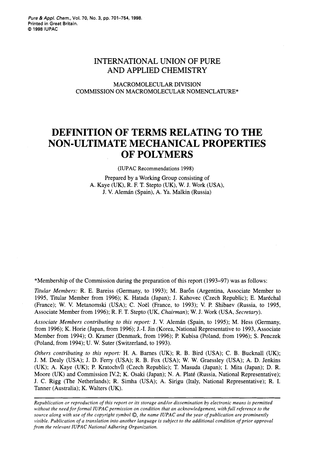 Definition of Terms Relating to the of Polymers Non