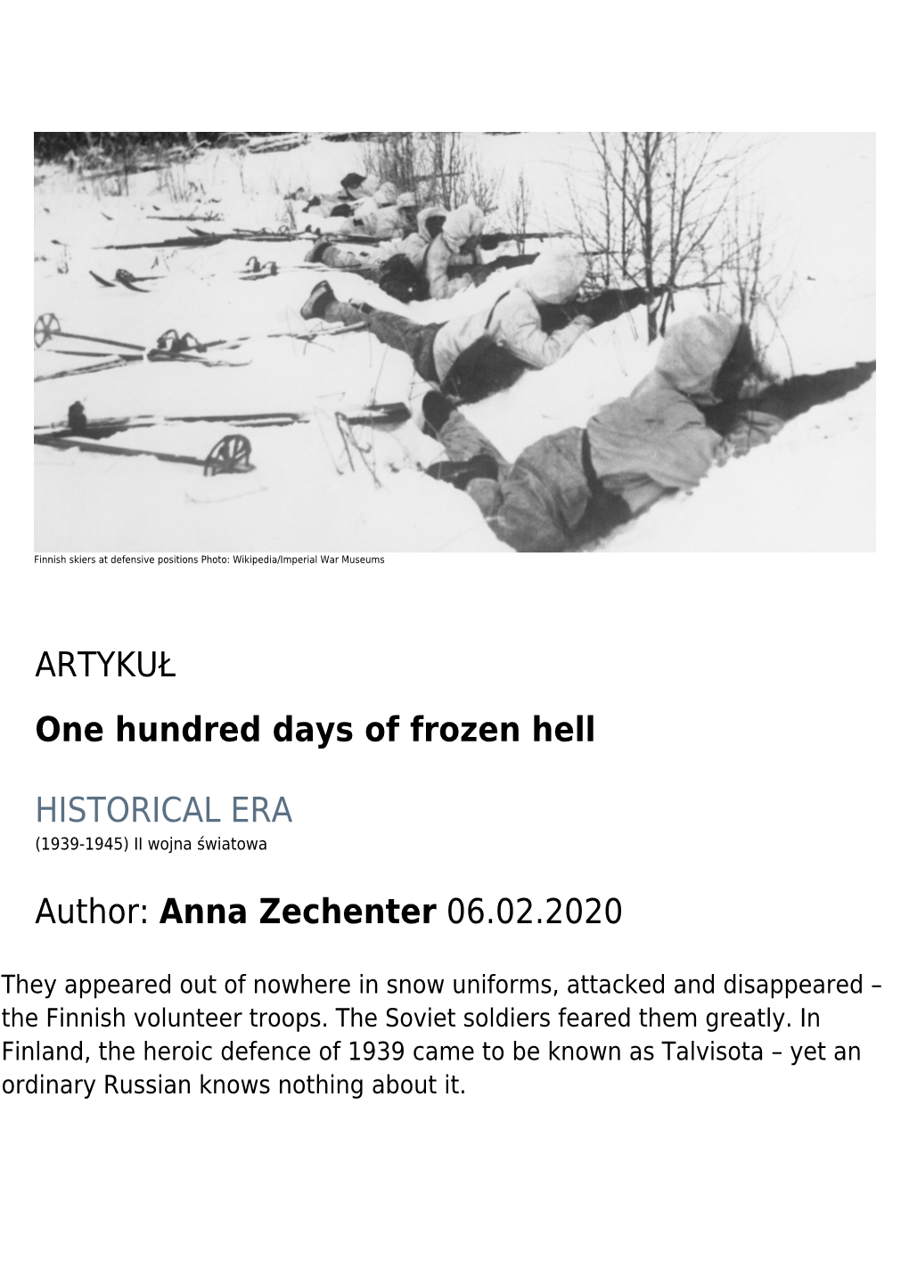 ARTYKUŁ One Hundred Days of Frozen Hell HISTORICAL ERA