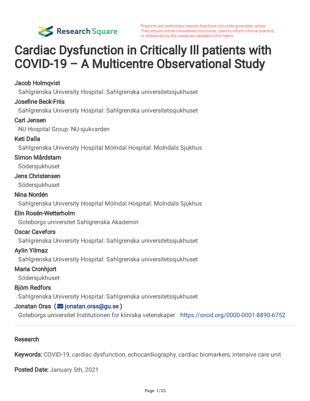 Cardiac Dysfunction in Critically Ill Patients with COVID-19 – a Multicentre Observational Study