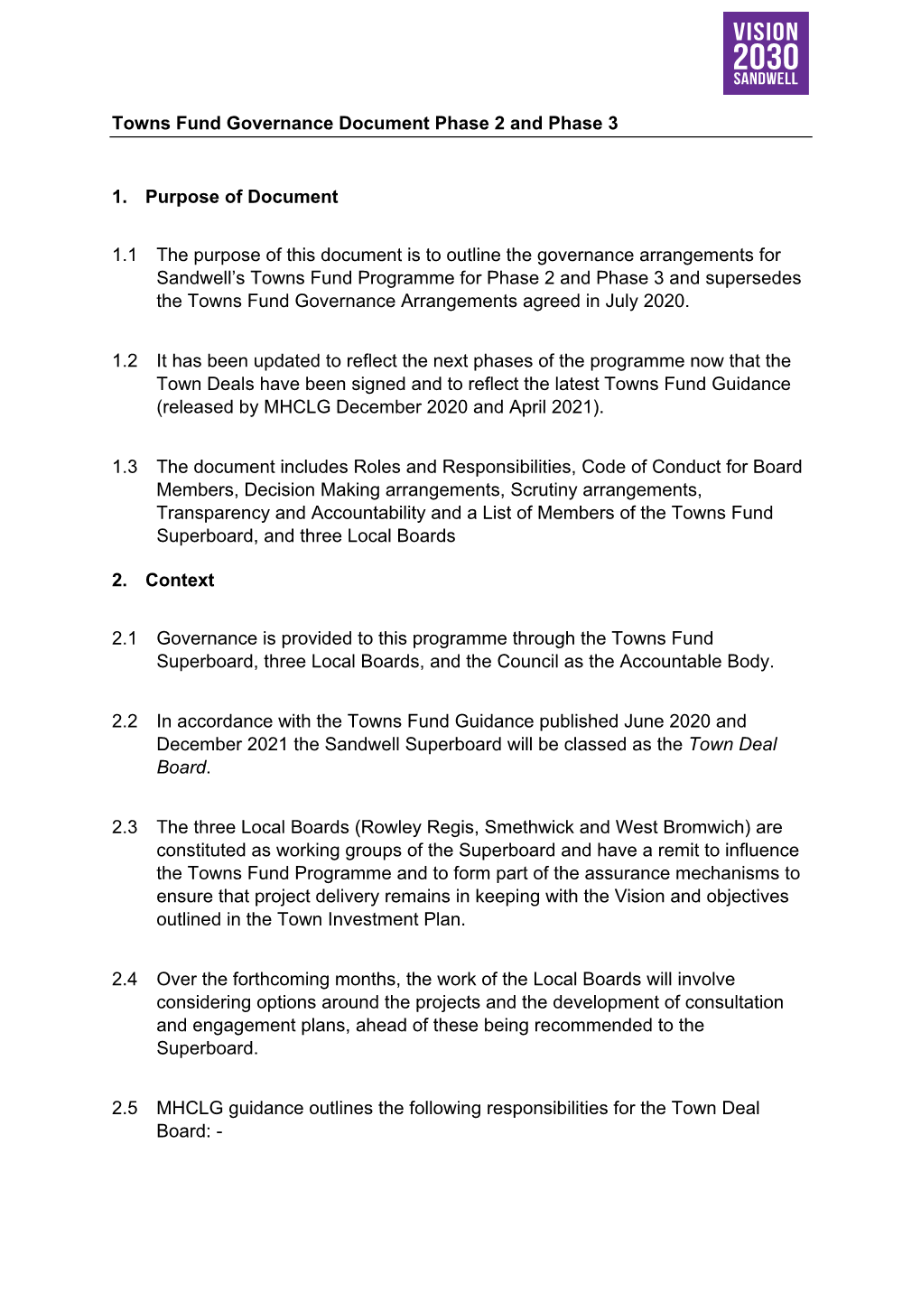 Towns Fund Governance Document Phase 2 and Phase 3