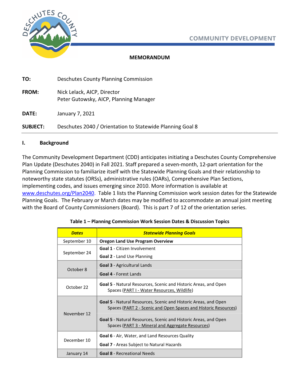 COMMUNITY DEVELOPMENT MEMORANDUM TO: Deschutes