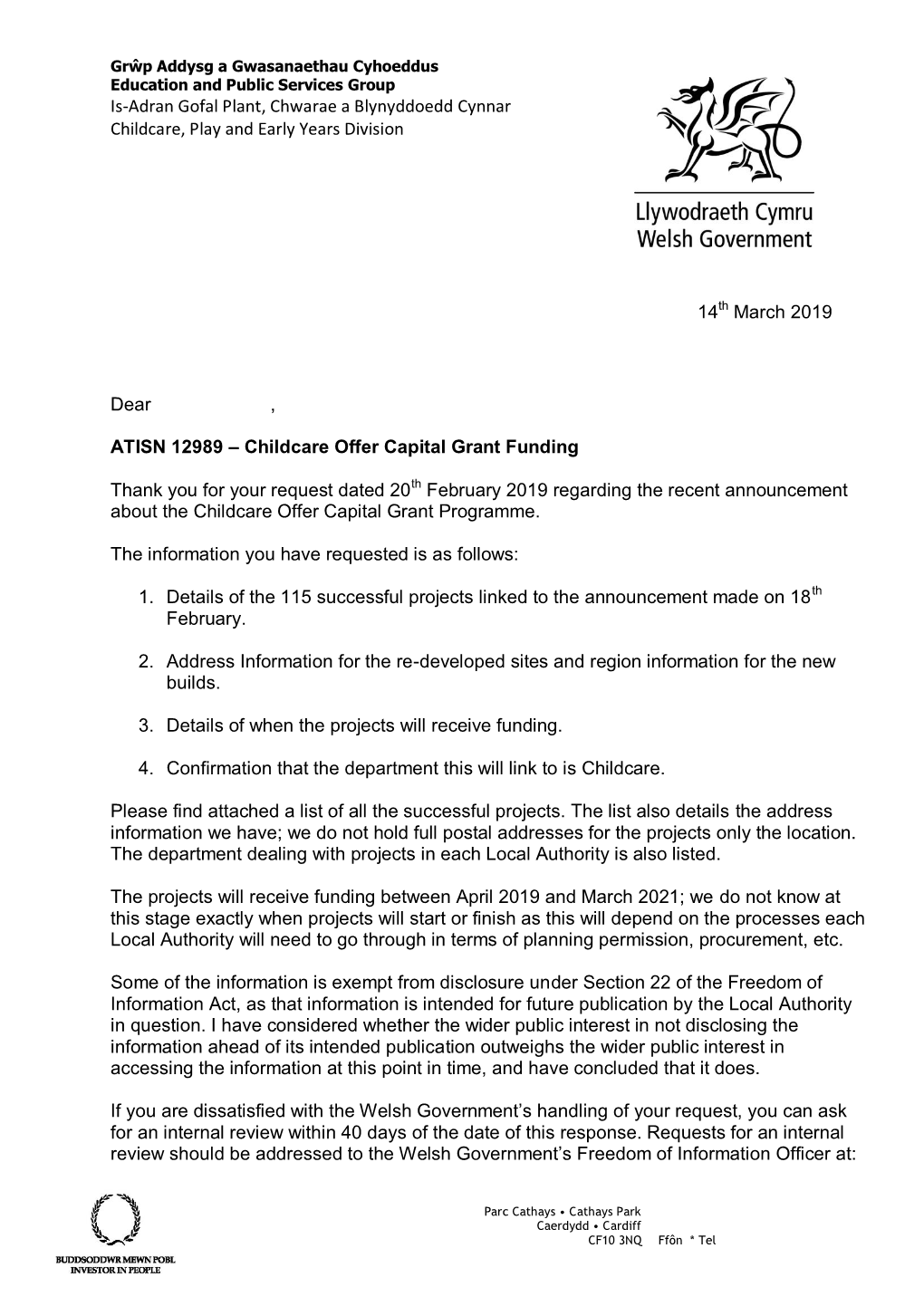 Is-Adran Gofal Plant, Chwarae a Blynyddoedd Cynnar Childcare, Play and Early Years Division