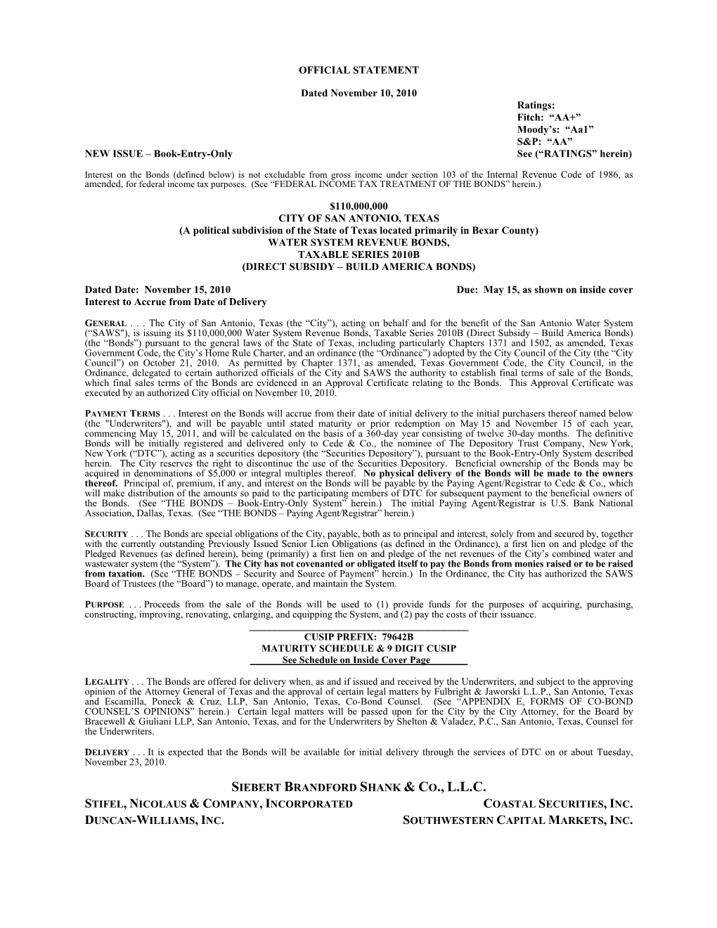 Series 2010B Taxable Revenue Bonds