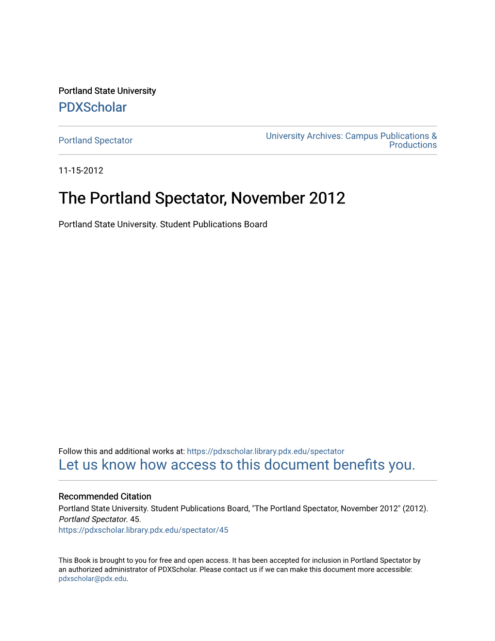 The Portland Spectator, November 2012
