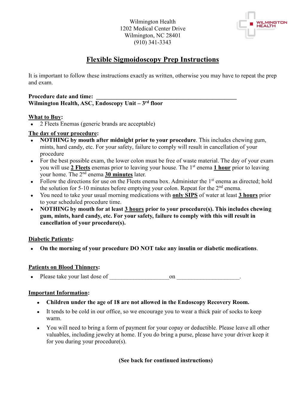 Flexible Sigmoidoscopy Prep Instructions