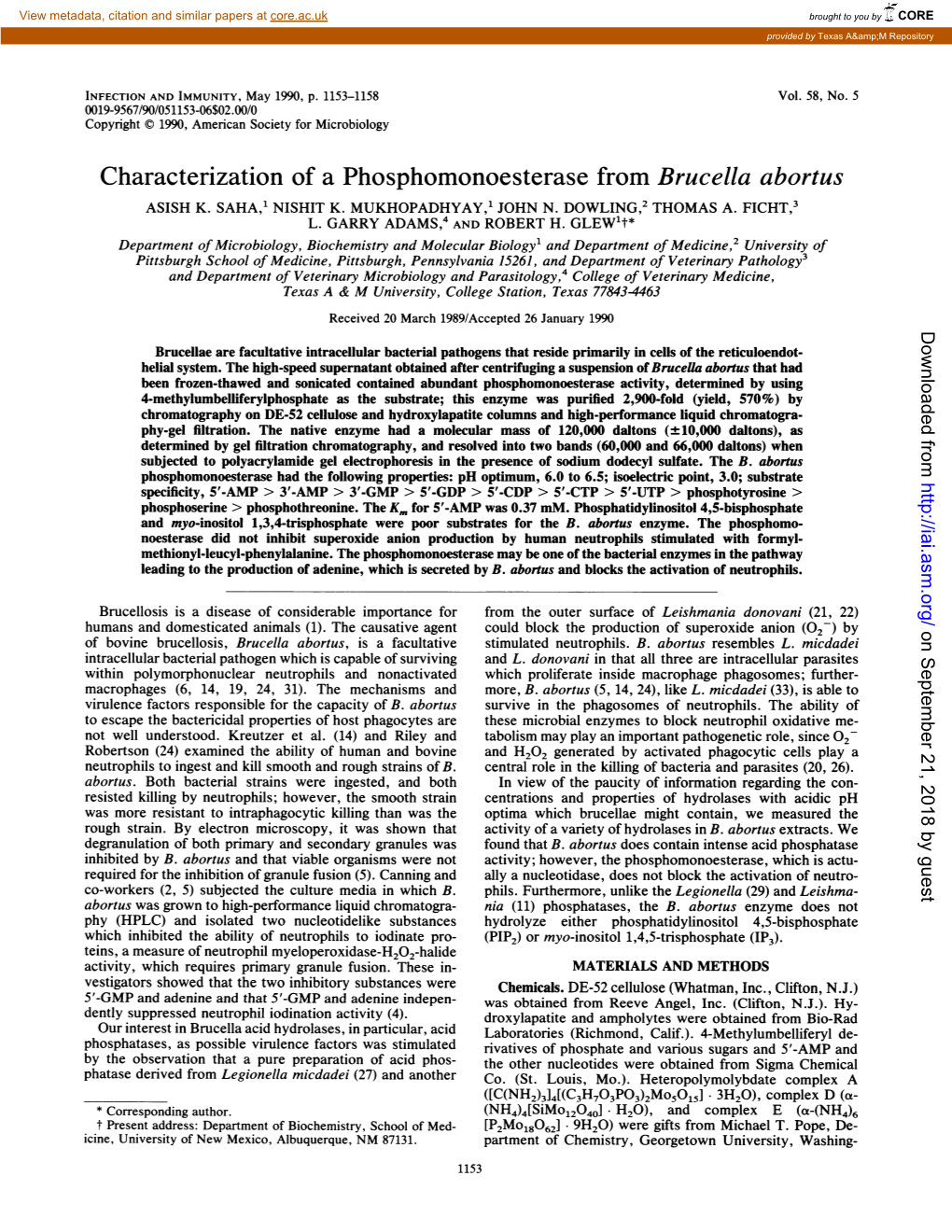 Characterization of a Phosphomonoesterase from Brucella Abortus ASISH K