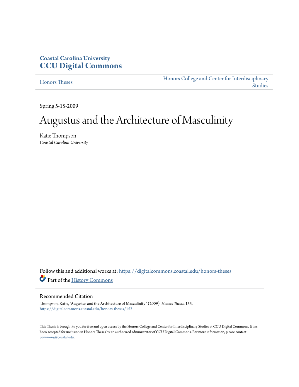 Augustus and the Architecture of Masculinity Katie Thompson Coastal Carolina University