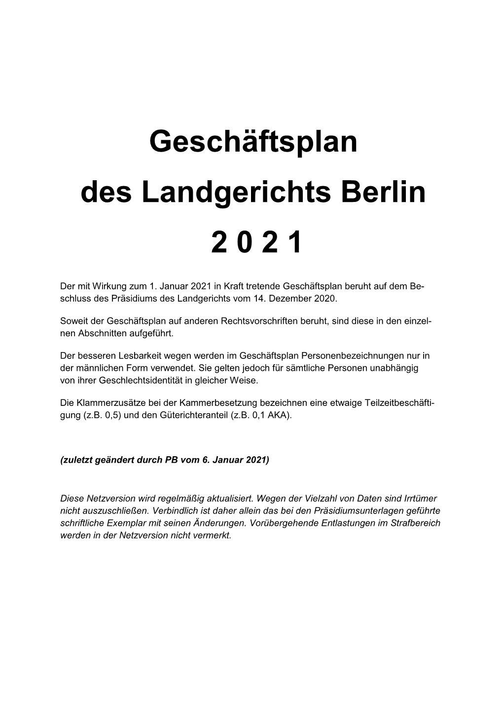 Geschäftsplan Des Landgerichts Berlin 2 0 2 1