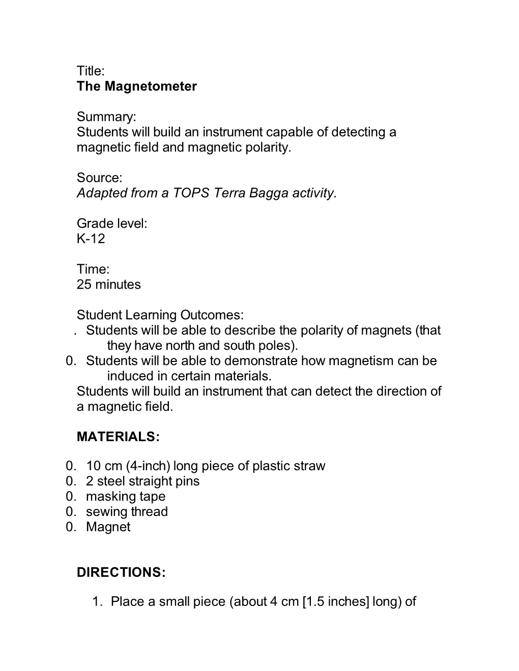 The Magnetometer Summary