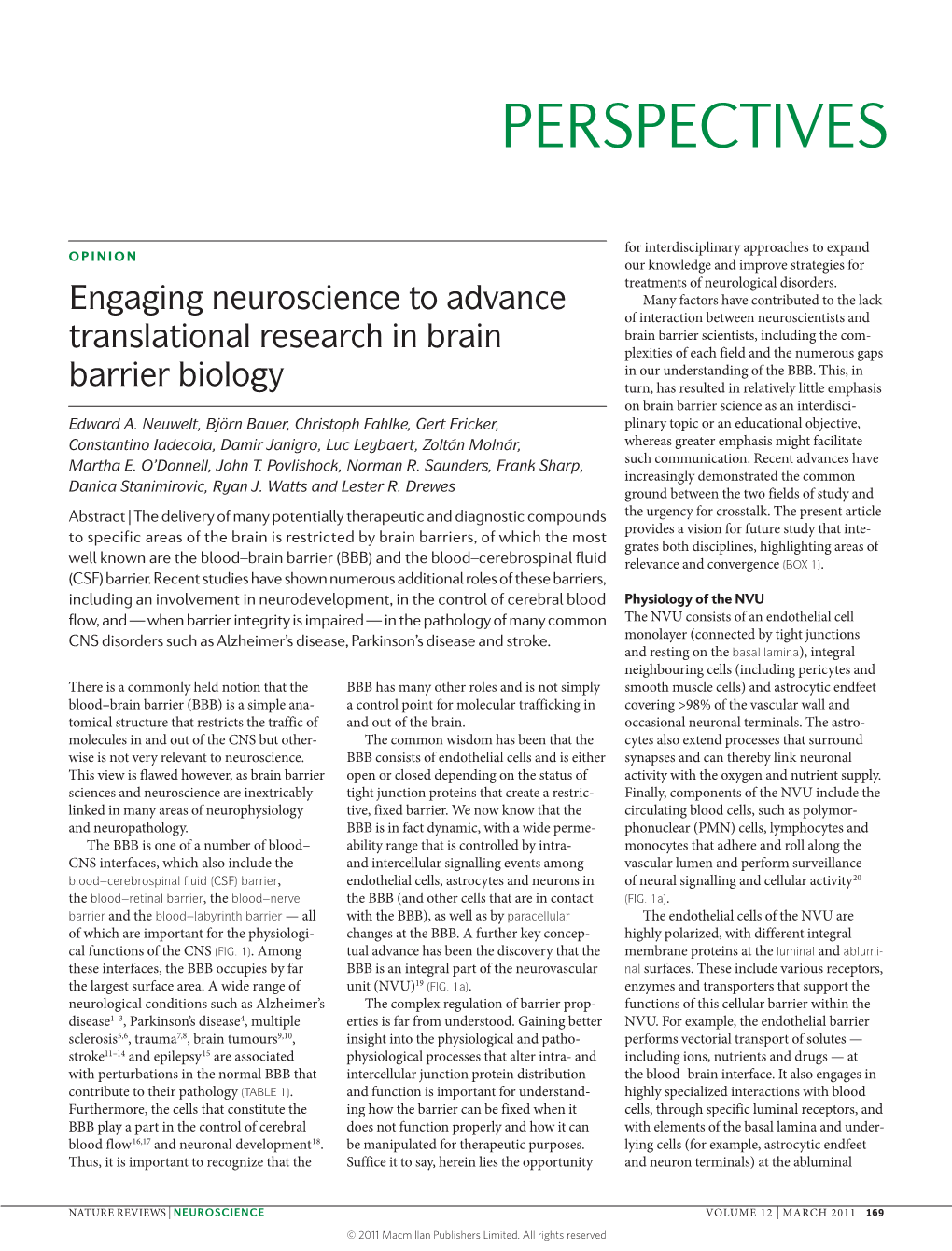Engaging Neuroscience to Advance Translational Research in Brain Barrier Biology