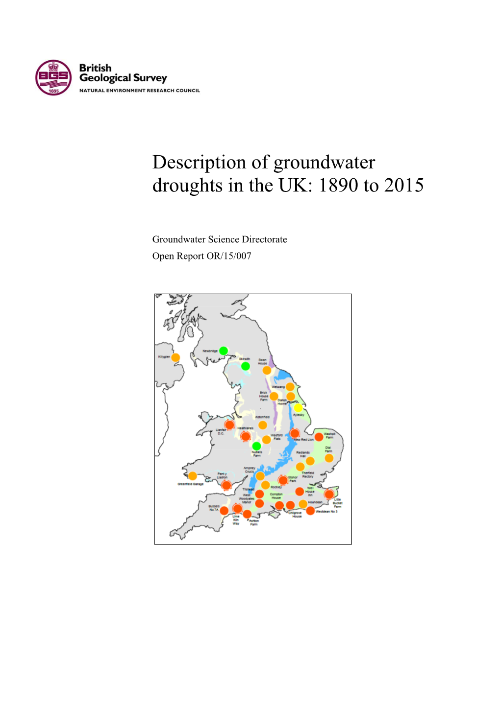 Description of Groundwater Droughts in the UK: 1890 to 2015