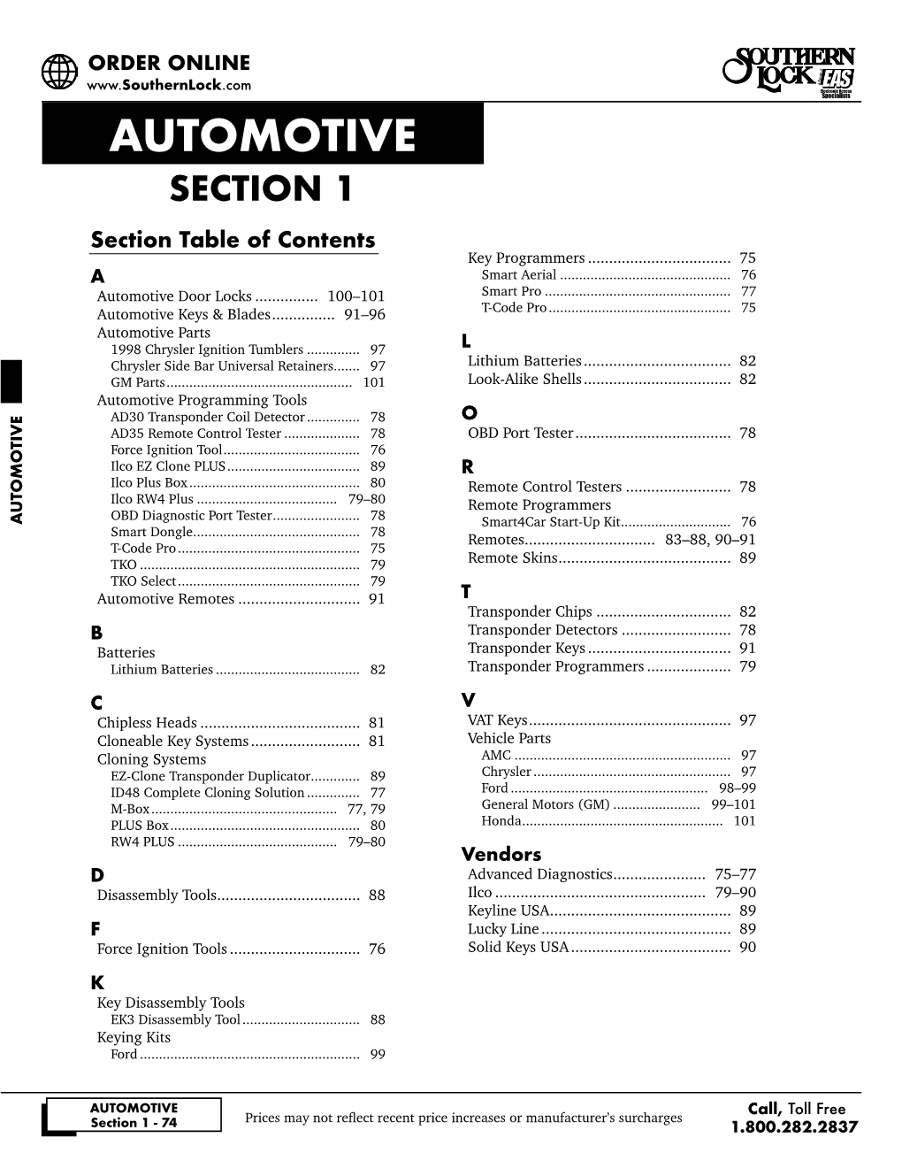 AUTOMOTIVE SECTION 1 Section Table of Contents Key Programmers