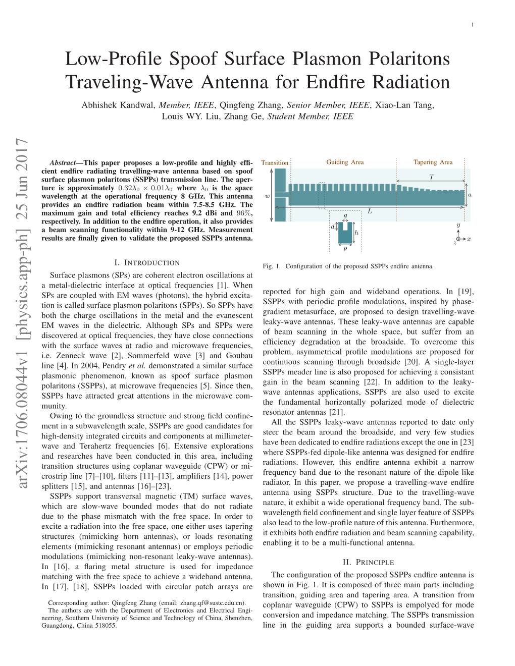 Low-Profile Spoof Surface Plasmon Polaritons Traveling-Wave Antenna