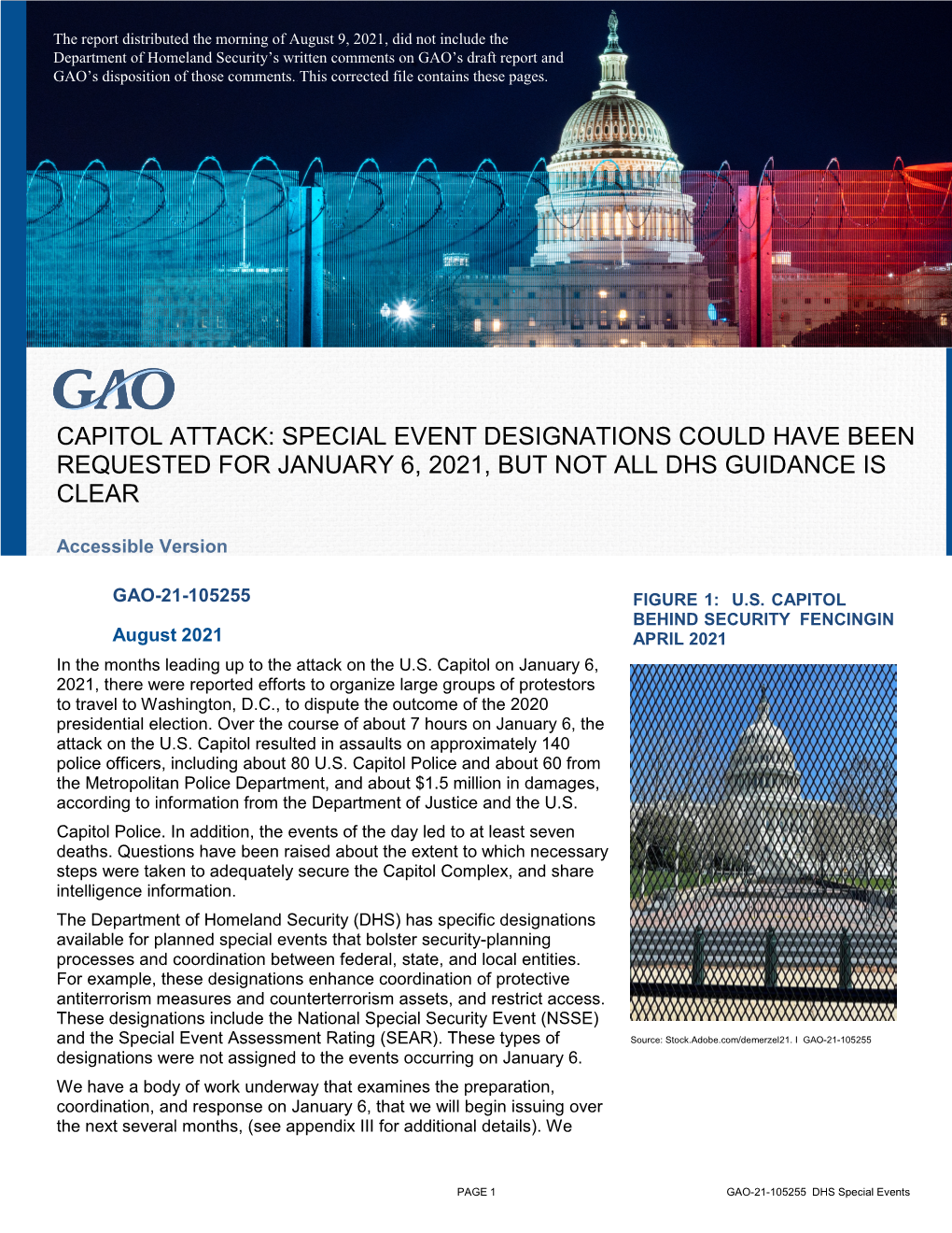 GAO-21-105255, Accessible Version, CAPITOL ATTACK: SPECIAL