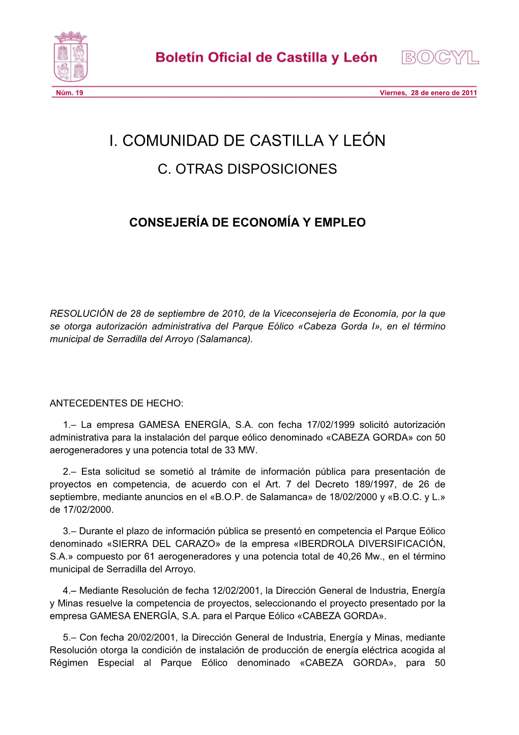 I. Comunidad De Castilla Y León C