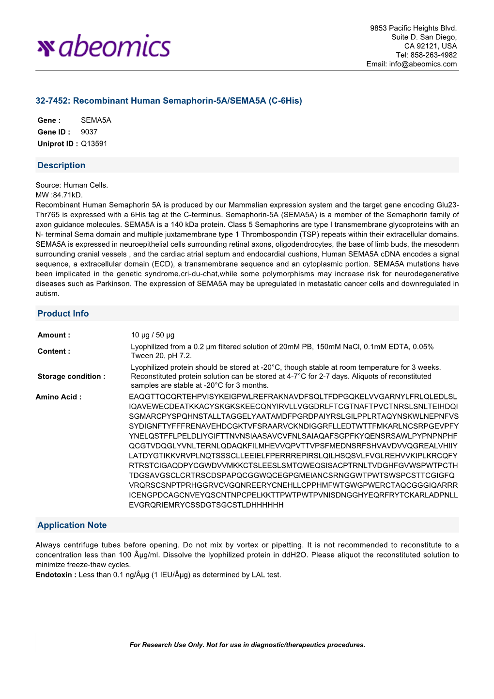 Recombinant Human Semaphorin-5A/SEMA5A (C-6His)