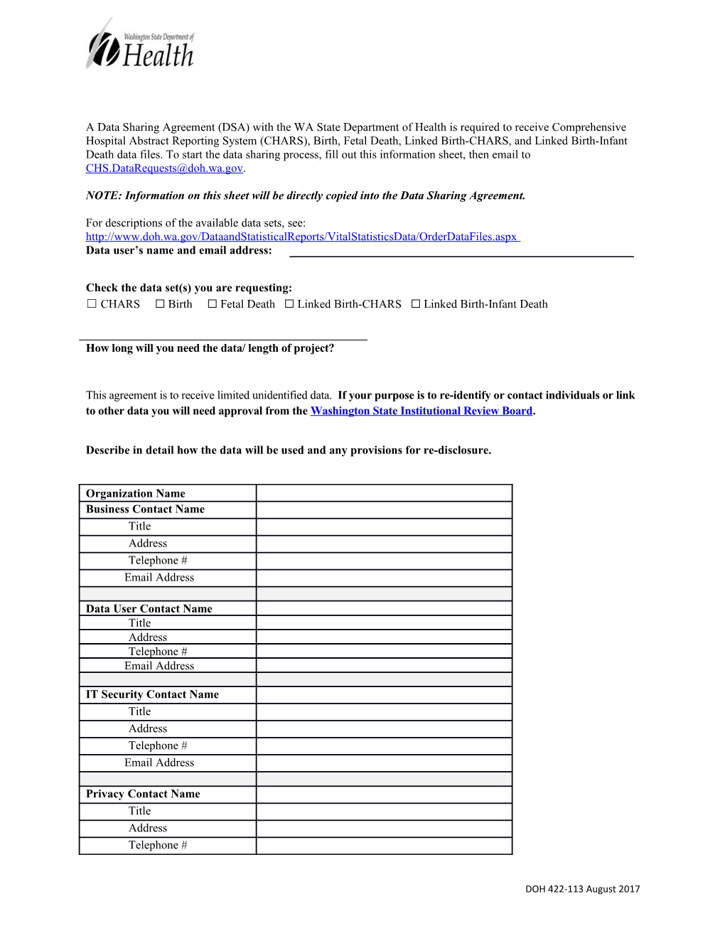 Data Sharing Agreement Information Sheet