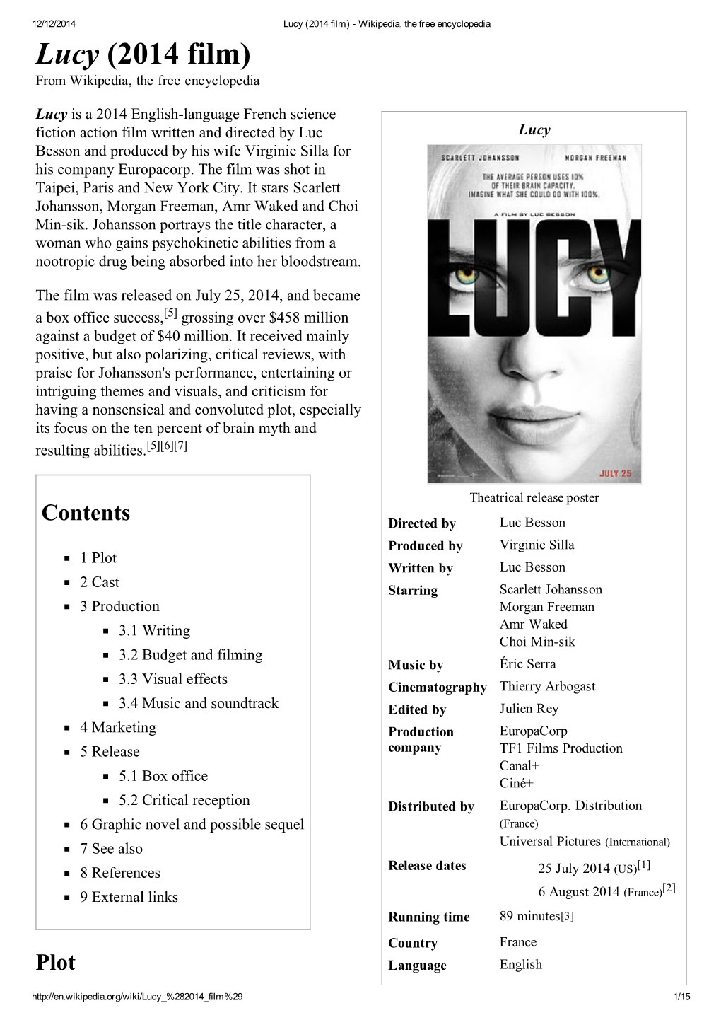 Lucy (2014 Film) ­ Wikipedia, the Free Encyclopedia Lucy (2014 Film) from Wikipedia, the Free Encyclopedia