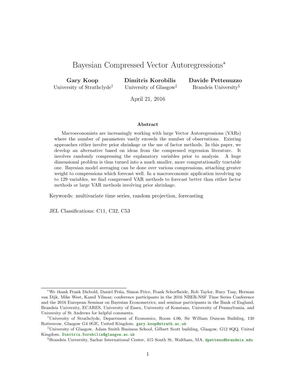 Bayesian Compressed Vector Autoregressions∗