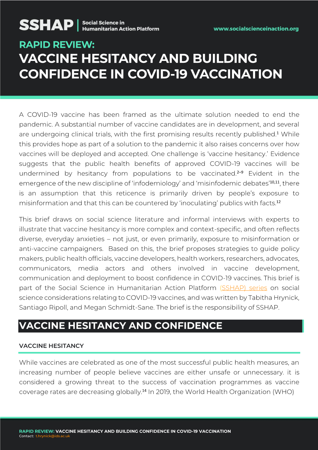 Vaccine Hesitancy and Building Confidence in Covid-19 Vaccination