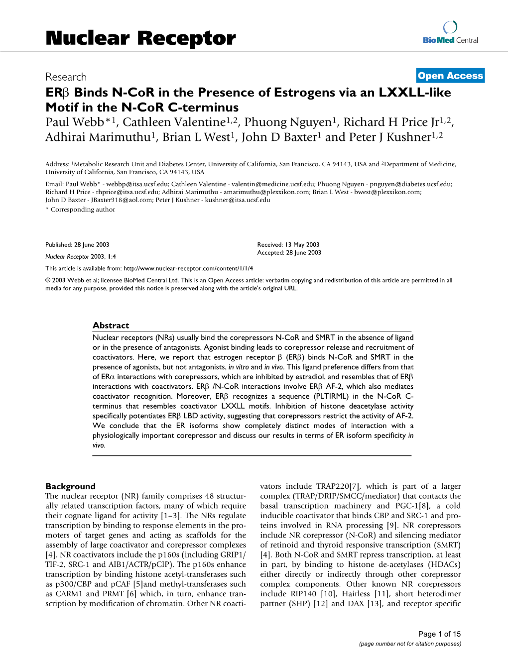 Nuclear Receptor Biomed Central