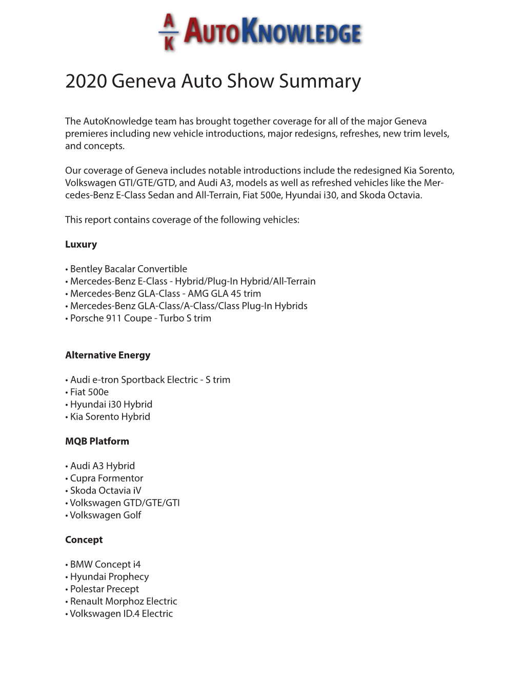 2020 Geneva Auto Show Summary