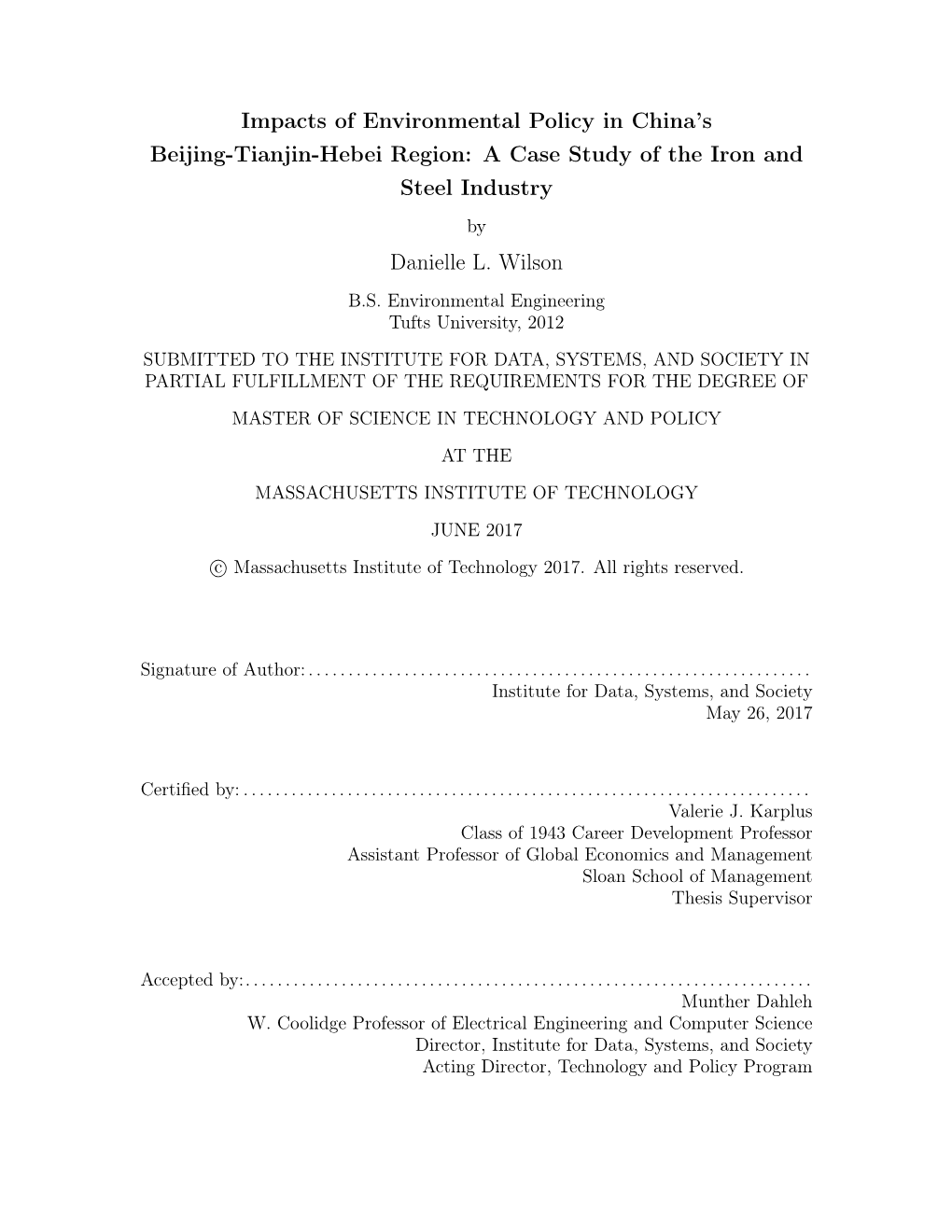 Impacts of Environmental Policy in China's Beijing-Tianjin-Hebei Region