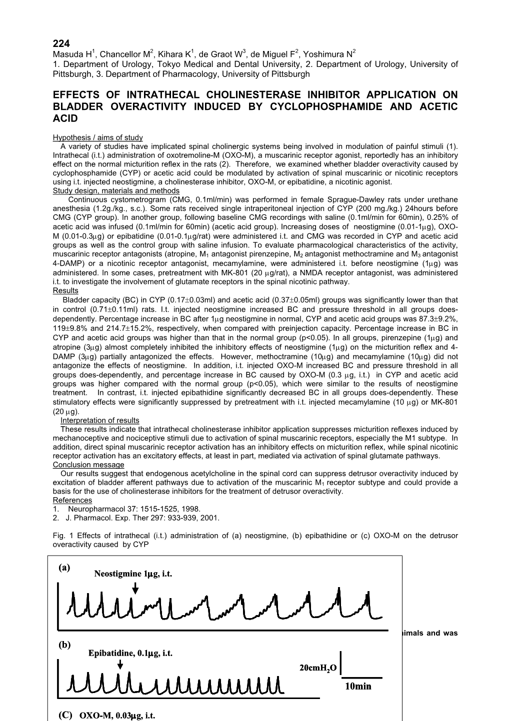 224 Effects of Intrathecal Cholinesterase Inhibitor