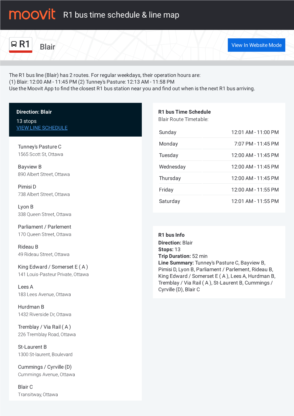 R1 Bus Time Schedule & Line Route