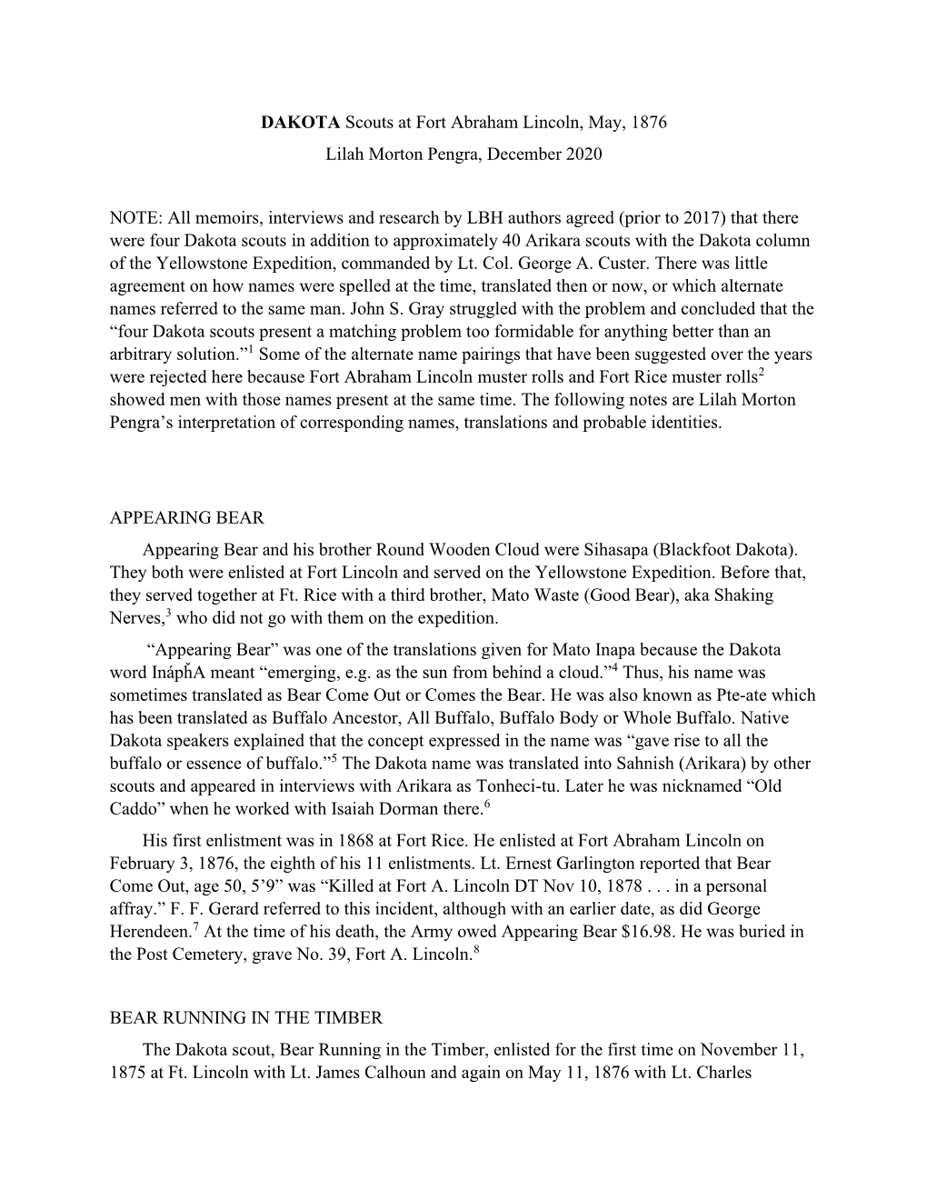 DAKOTA Scouts at Fort Abraham Lincoln, May, 1876 Lilah Morton Pengra, December 2020