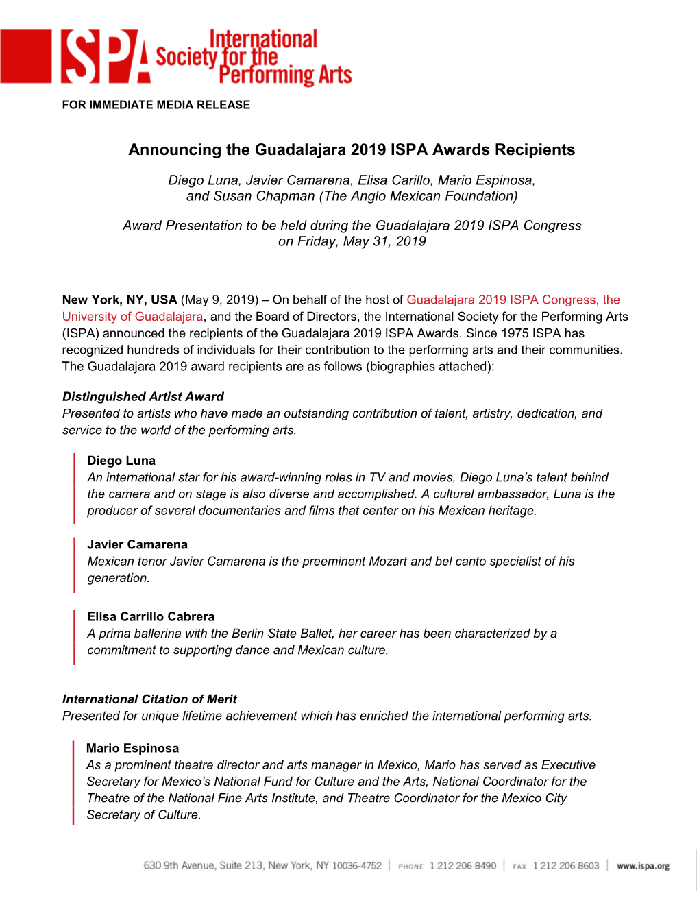 Announcing the Guadalajara 2019 ISPA Awards Recipients