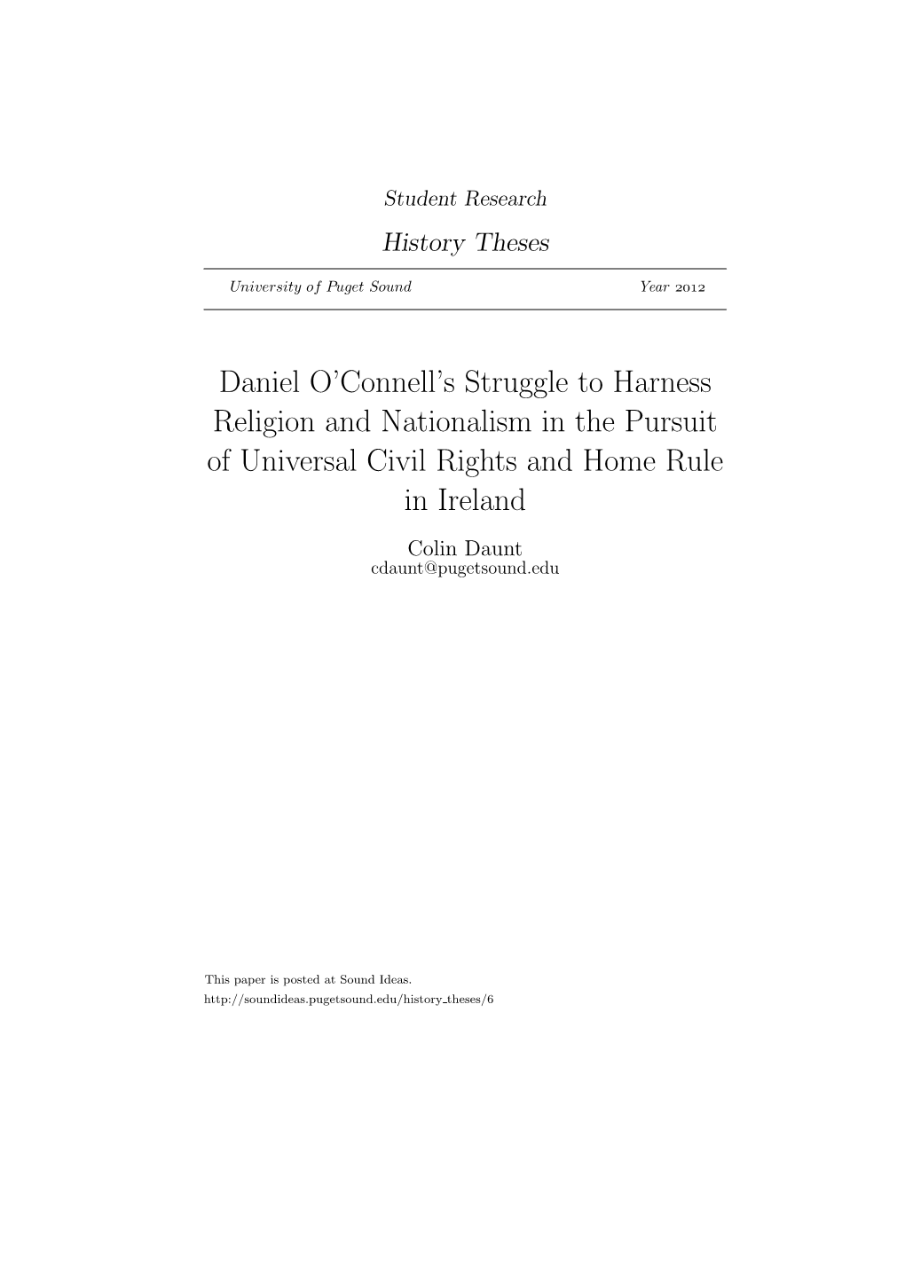 Daniel O'connell's Struggle to Harness Religion and Nationalism in the Pursuit of Universal Civil Rights