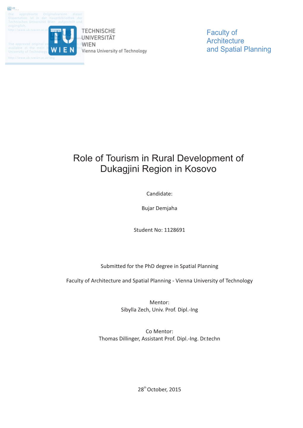 Role of Tourism in Rural Development of Dukagjini Region in Kosovo