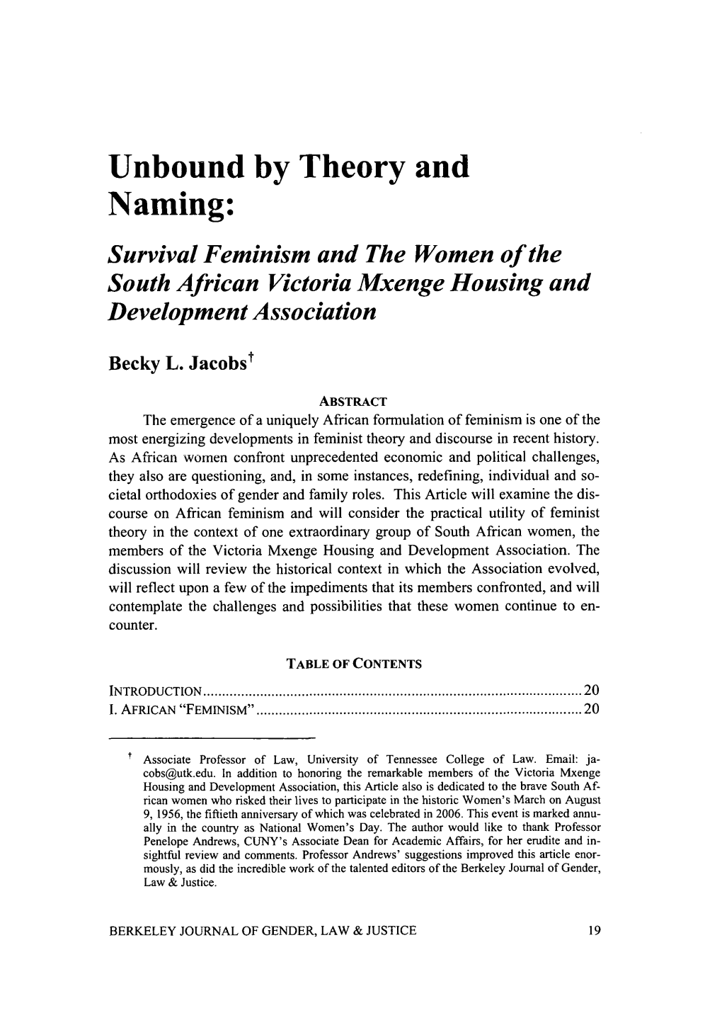 Survival Feminism and the Women of the South African Victoria Mxenge Housing and Development Association