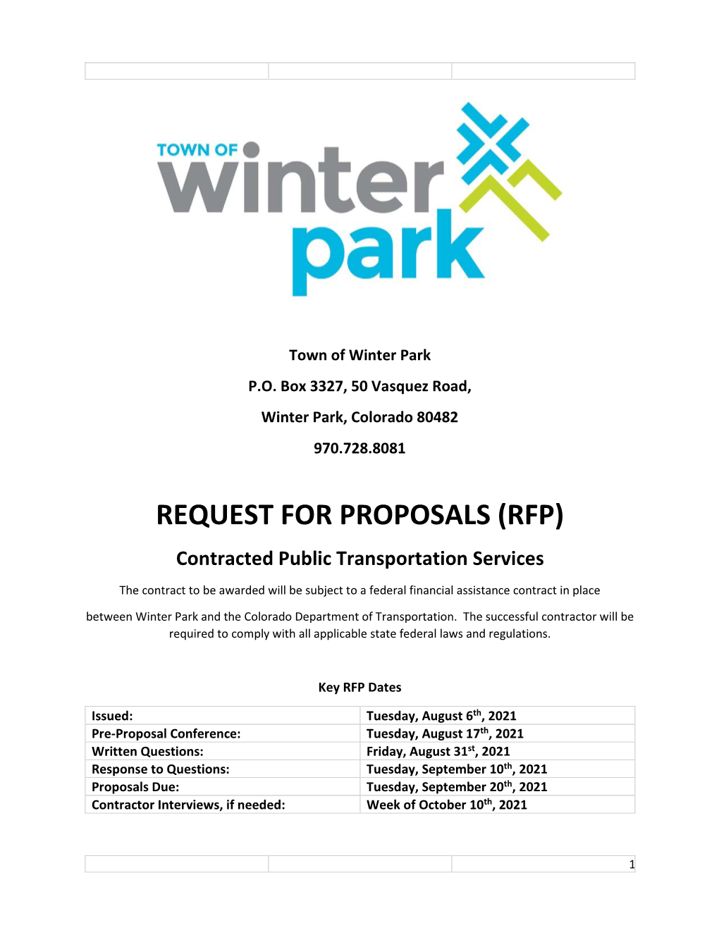 REQUEST for PROPOSALS (RFP) Contracted Public Transportation Services