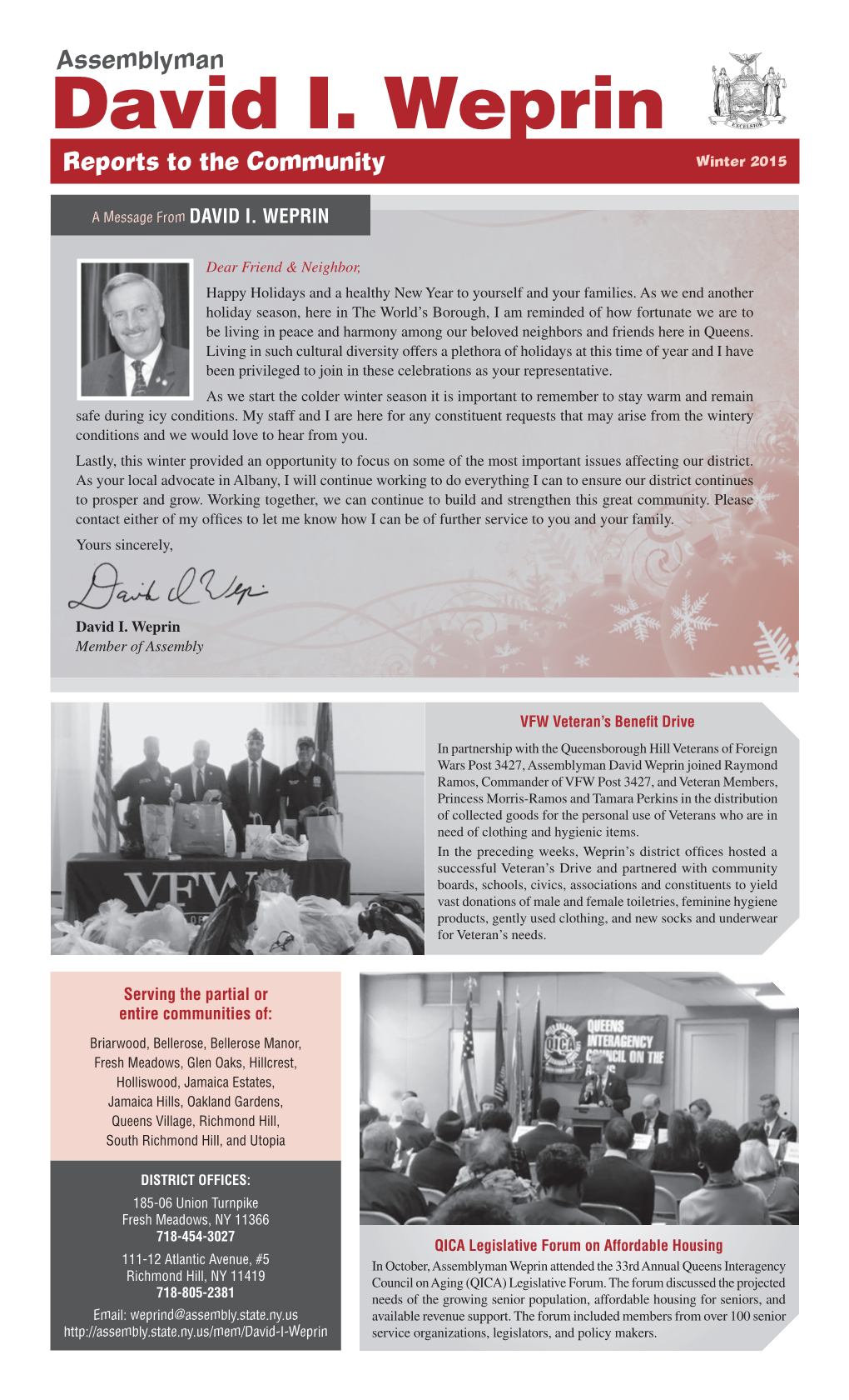 David I. Weprin Reports to the Community Winter 2015