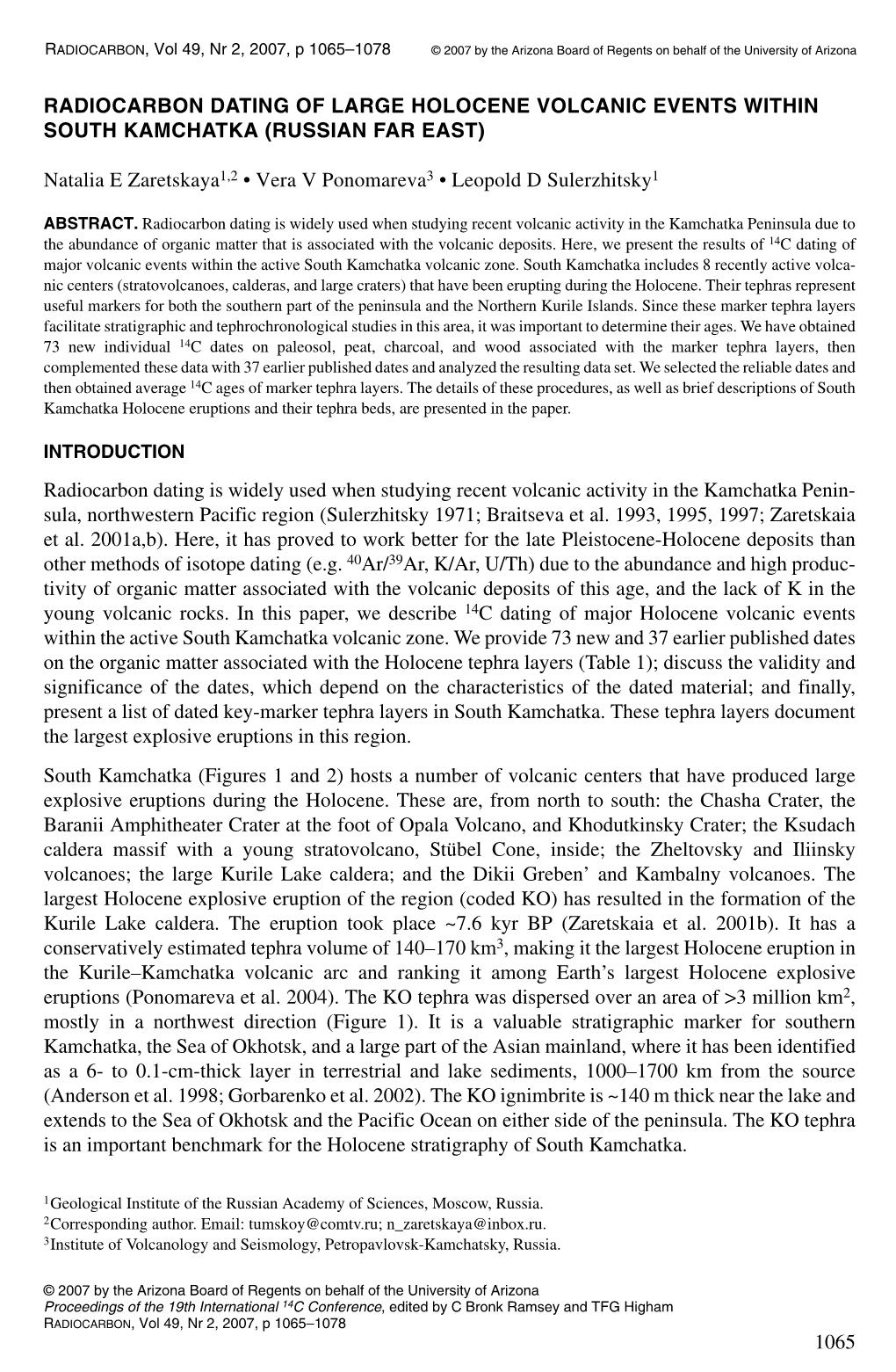 1065 Radiocarbon Dating of Large Holocene Volcanic