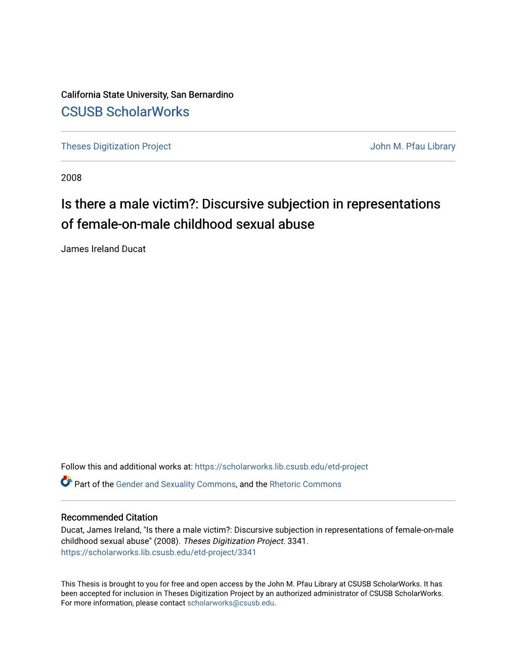 Discursive Subjection in Representations of Female-On-Male Childhood Sexual Abuse