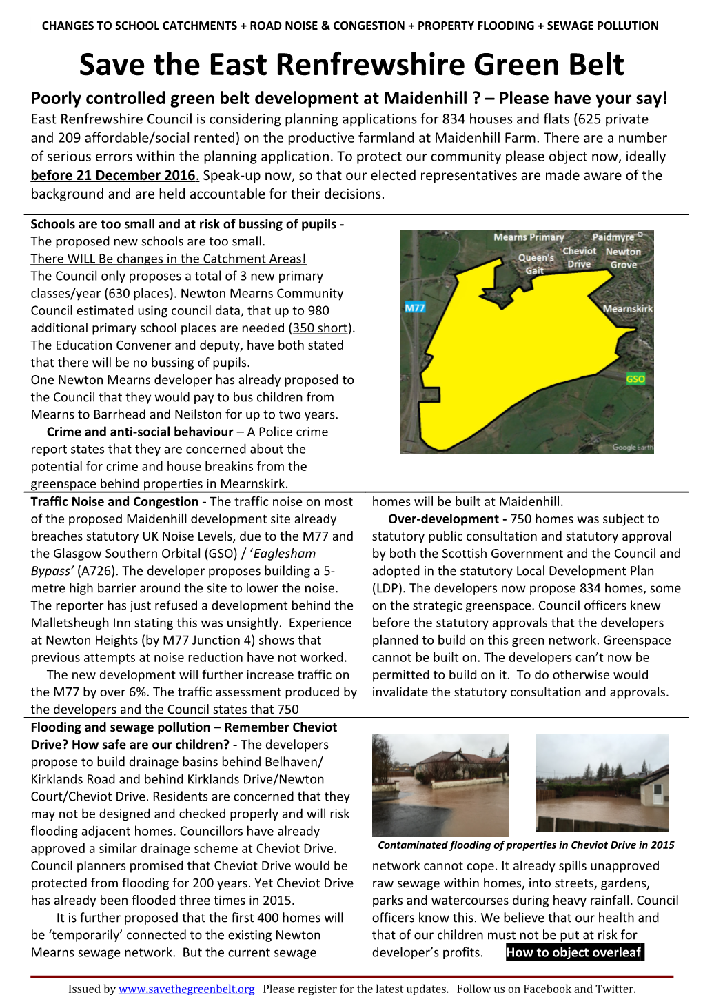 Changes to School Catchments + Road Noise & Congestion + Property Flooding + Sewage Pollution