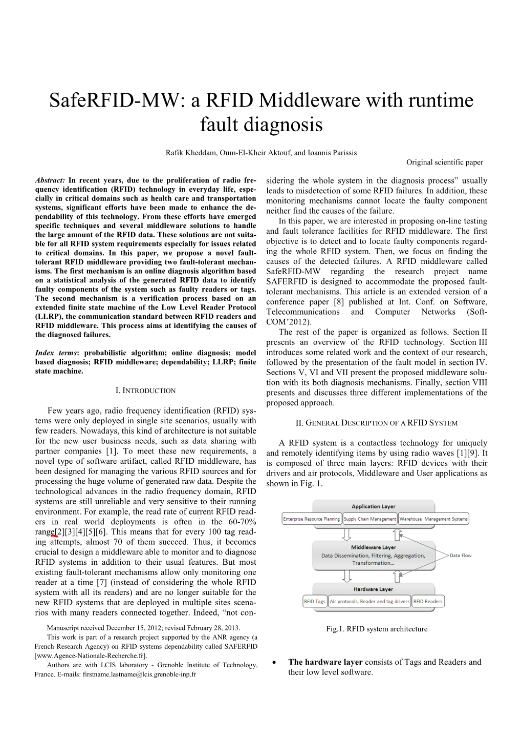 Saferfid-MW: a RFID Middleware with Runtime Fault Diagnosis