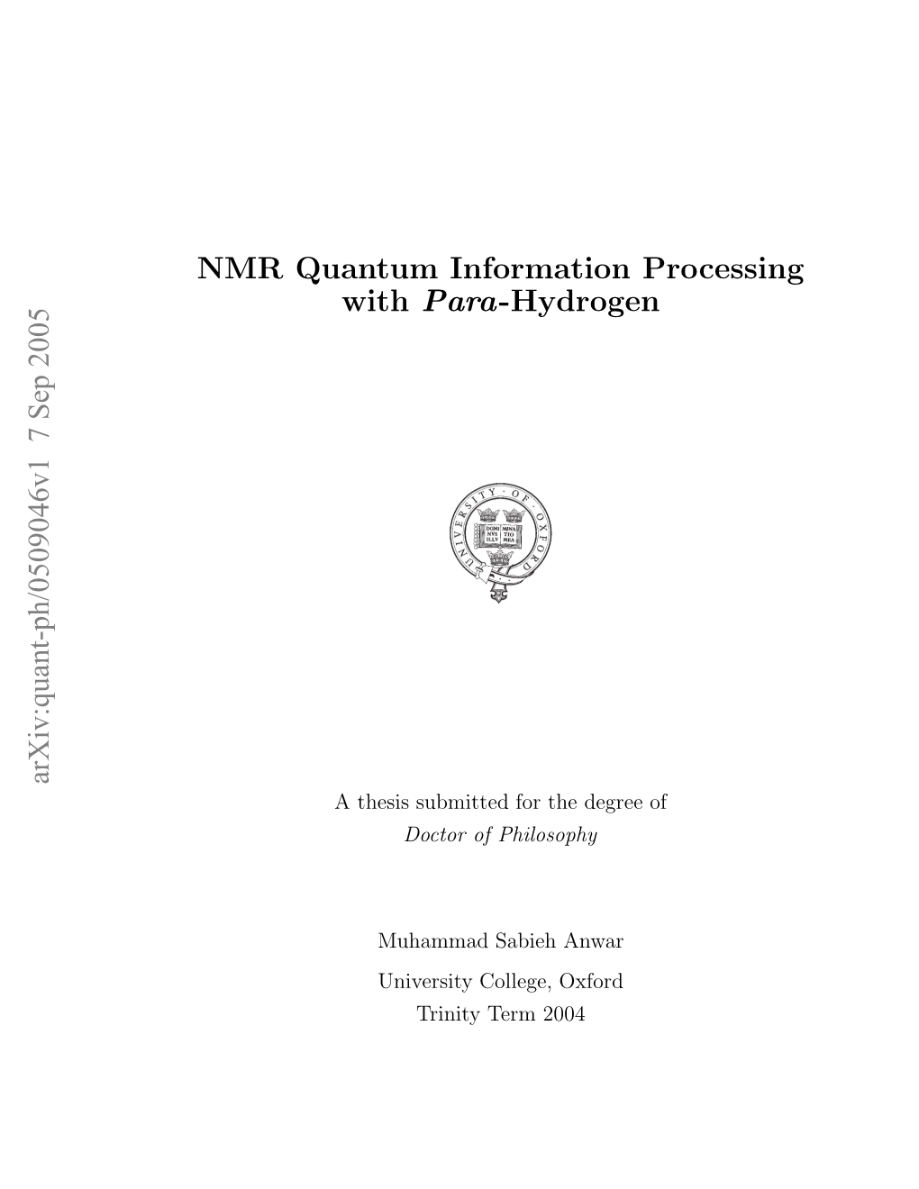 NMR Quantum Information Processing with Para-Hydrogen