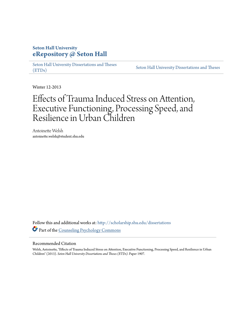 Effects of Trauma Induced Stress on Attention, Executive Functioning